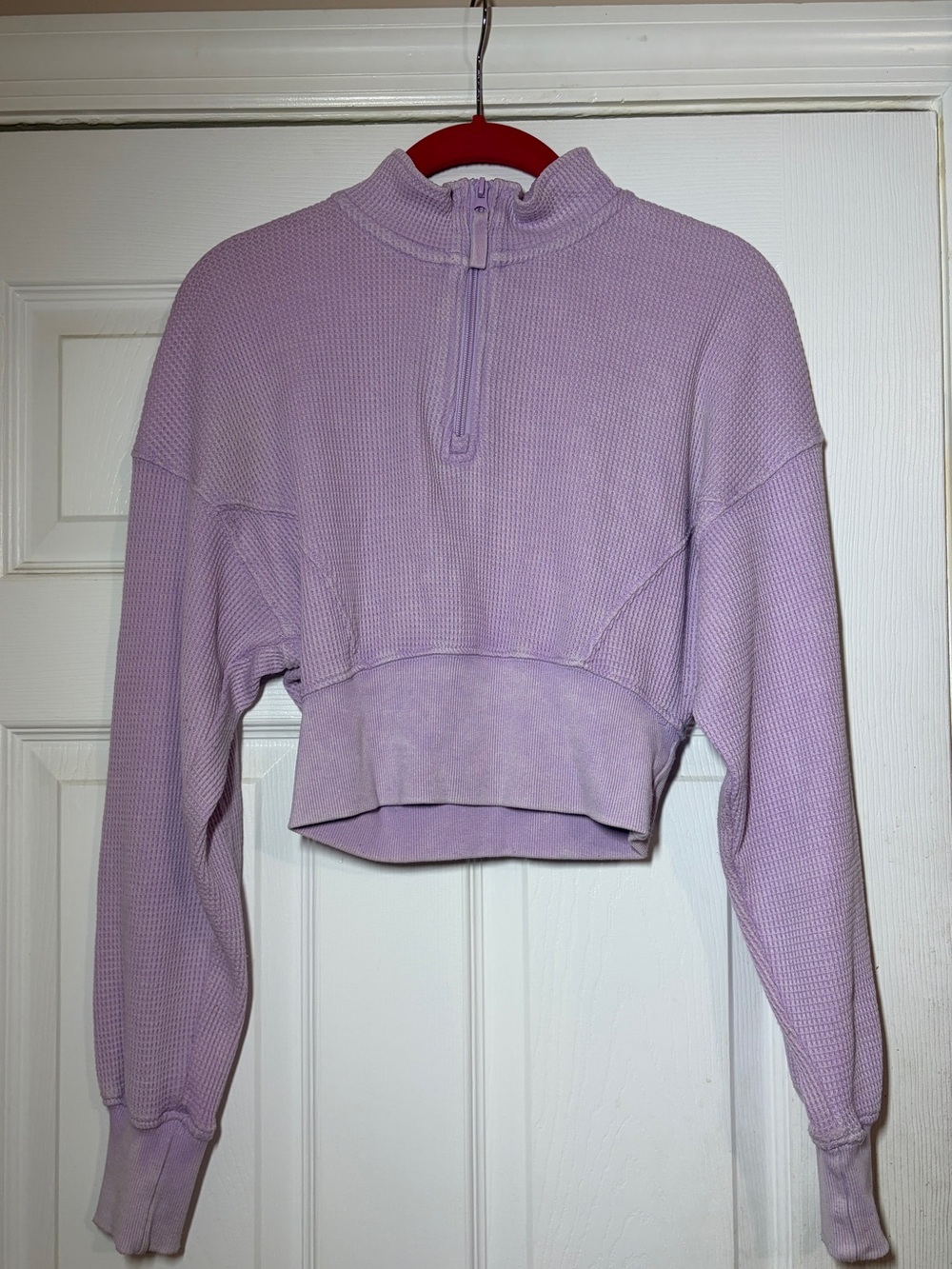 Hippie Rose Lavender Cropped Half-Zip Waffle Pullover Top
